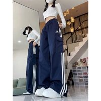 Quần yếm sọc thể thao cổ điển kiểu Mỹ Quần âu nam nữ ống đứng nhiều túi rộng rãi Instagram sành điệu