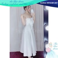 🔥QUẢNG CHÂU🔥 tpt Đầm dự tiệc cúp phối nơ tặng kèm nơ cột tóc  THE BLUE DRESS - size M/L (kèm ảnh/video thật) MS330V đá