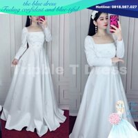 🔥QUẢNG CHÂU🔥 tpt Đầm maxi dự tiệc mặc cưới đính hạt ngọc toàn thân dễ thương THE BLUE DRESS - MS198Y - Sze S/M/L đám c