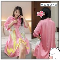 (Quảng Châu) Váy ngủ sơ mi lụa họa tiết hoạt hình cute big size Đầm bầu nữ lụa xước trẻ trung form rộng T18G MONOKA SHOP