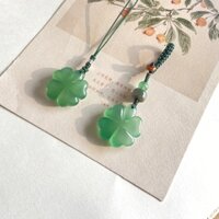 Quặng Nguyên Tự Nhiên Chrysoprase Mã Não Cỏ Bốn Lá Xương Tay Tùy Chỉnh Điện Thoại Di Động Dây Xích Móc Khóa Túi Treo Nhỏ Mặt Dây Chuyền Phụ Kiện