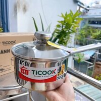 Quánh inox 3 lớp 304 toàn thân TICOOK CAO CẤP nắp kính dùng được mọi loại bếp - Nồi quánh nấu bột inox 3 đáy 304 TICOOK