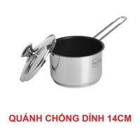 Quánh nấu cháo bột chống dính inox 430 cao cấp FIVESTAR 3 đáy từ nắp kính 12cm , 14cm  tặng 5 muỗng ăn  - 14cm