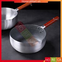 Quánh nhôm 2 đáy chống dính, dùng được bếp từ, tay cầm cán gỗ có móc treo, size 16/ 18/ 20/ 22/ 24cm