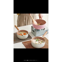 Quánh nhôm chảo nhôm chống dính vân đá đáy từ 18cm sâu lòng cán gỗ dùng cho mọi loại bếp