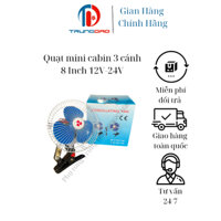 Quạt cabin ô tô 12V 24V 3 cánh nhựa, lồng sắt, liền kẹp với 2 khớp nối, cắm tẩu