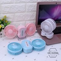 Quạt cầm tay mini Couple Fan sạc tích điện 3 cấp độ gió TN133 - kèm chân để bàn - Siêu mát - 2 Lồng quạt ( Có Video)