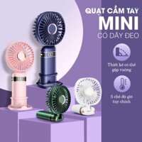 quạt cầm tay mini sạc điện quạt mini cầm tay tích điện gấp gọn 5 tốcđộ gió, xoay linh hoạt 90 độ, có dây đeo cổ, pin lớn