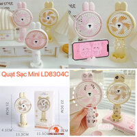 Quạt cầm tay mini tai thỏ, sạc USB kèm đế điện thoại