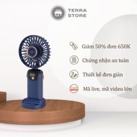Quạt Cầm Tay Mini Tích Điện Siêu Mát Có Đế Để Bàn Kiêm Giá Đỡ Điện Thoại Pin Trâu 6000mAh 5 Cấp Độ Tặng 2 Viên Nén Thơm