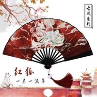 Quạt Cáo Chín Đuôi nổi tiếng trên mạng Quạt múa tua gió cổ nam Độc Đoán Hán phục đột quỵ Sơn Hải kinh quạt gấp nữ