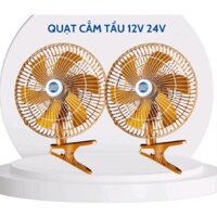 Quạt cặp ô tô cắm tẩu có chức năng xoay tự động 12v 24v lồng 28cm, quạt ô tô vàng 6 cánh