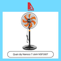 Quạt cây Nanoco 7 cánh NSF1607, màu đen cam, 3 cấp độ gió, quạt mát, độ bền cao, tiết kiệm điện và tiện ích.