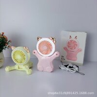 Quạt cổ mini cầm tay USB sạc lại, đèn LED hình kim cương hoạt hình, đèn ngủ, quạt điện di động cho sinh viên