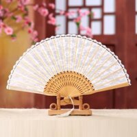 Quạt cổ trang ren trắng nan 21cm cosplay trang trí trưng bày nhà cửa đẹp