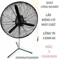 Quạt công nghiệp đường kính lồng 70cm - Cánh 65 - Mẫu 3 Chân Đen - Lắp Động Cơ Máy Giặt Cũ .