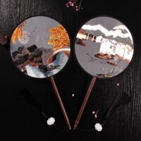 Quạt cung điện nữ hai mặt cổ điển và cổ điển Quạt tròn trong suốt Quạt khiêu vũ mùa hè