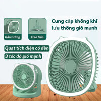 Quạt để bàn mini, quạt tích điện để bàn văn phòng treo tường có đèn led sạc pin USB 3 tốc độ gió, bảo hành 6 tháng