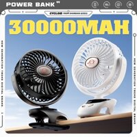Quạt Để Bàn Sạc Điện Cầm Tay 30000mAh Quạt Kẹp Bàn Điện Siêu Yên Tĩnh Hiển Thị Mức Pin