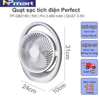 Quạt để bàn sạc tích điện Perfect PF-QB2180 pin 2400mAh, có đèn LED chiếu sáng, sử dụng 3 - 5h