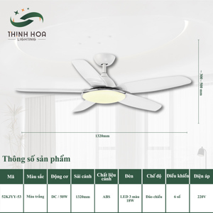 Quạt trần đèn 5 cánh 52KJYY-53