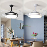 Quạt đèn trần giấu cánh 42inch trang trí, đèn chùm có quạt thông minh ốp trần điều khiển Ngọc Vy Led