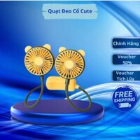 Quạt Đeo Cổ Cute Xoay 360 Độ , Quạt Mini, Tích Điện, Sạc Nhanh, USB, Hai Chế Độ Làm Mát Tai Gấu _QC6