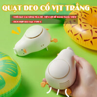 Quạt đeo cổ hình chú vịt trắng lười biếng Flying Flat Duck có dây đeo quạt cầm tay để bàn mát mẻ cho mùa hè