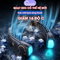 Quạt Đeo Cổ Mini Cho Bé Tích Điện Cao Cấp Automatik Pin Trâu Sò Lạnh Không Cánh Trẻ Em Màn Hình LED Làm Lạnh  Điều Hoà