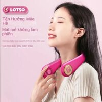 Quạt đeo cổ tích điện Gấu Dâu Losto, quạt quàng cổ không cánh mini cho bé pin sạc 3 cấp độ gió êm ái không tiếng ồn