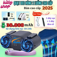 Quạt Đeo Thắt Lưng, Pin 30.000mAh, Sử Dụng Lâu Dài, Quạt Đeo Cổ Hông 2 Luồng Gió, Sạc Dự Phòng Tiện Lợi