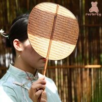 Quạt Dệt Tre RERBRTY, Quạt Tròn Cổ Điển Cổ Điển, Trang Trí Nhà Handmade Retro Sáng Tạo Tay Quay Quạt Nữ