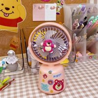 Quạt điện cầm tay mini để bàn Gấu dâu dễ thương (có cổng sạc USB)
