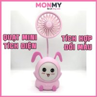 quạt điện mini cầm tay để bàn, kèm đèn đổi màu, kèm đèn ngủ