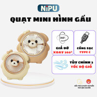 Quạt Điện Mini YASE YS2342 Hình Gấu Dễ Thương, Để Bàn Có Thể Quay 360 Độ, Có Thể Sạc Pin - NIPU