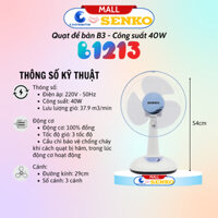 Quạt điện Senko để bàn tiện lợi cao cấp B1213 40W - màu ngẫu nhiên - Hàng Chính Hãng