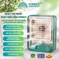 Quạt điều hòa hơi nước mini làm mát không khí để bàn nhỏ gọn, phun sương mạnh nhiều chế độ có bình đựng nước, nốt chạm cảm ứng, pin sạc tích điện, có đèn - Hàng chính hãng VinBuy - Xanh lá