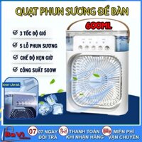 Quạt điều hòa mini để bàn - Quạt phun sương hơi nước 3 chế độ gió, tích hợp đèn, 5 vòi phun sương, hẹn giờ thông minh