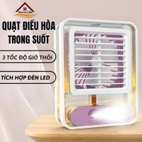 Quạt điều hoà mini để bàn, quạt phun sương sạc tích điện trong suốt 3 cấp độ gió dung tích bình 300ml, bảo hành 12 tháng