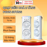 Quạt Điều Hoà Phun Sương 2 Tầng Tích Điện, Quạt Hơi Nước 3 Đầu Phun Sương Tạo Độ Ẩm Có Kèm Remote Điều Khiển