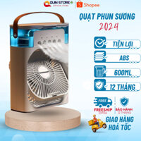 Quạt Điều Hòa Phun Sương Hơi Nước Để Bàn Tích Hợp Đèn Màu Có Hẹn Giờ Dung Tích 600ml