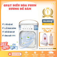 Quạt Điều Hòa Phun Sương Hơi Nước Đá Lạnh Để Bàn, 3 Chế Độ Tích Hợp Đèn Led 7 Màu, Chế Độ Hẹn Giờ