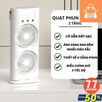 Quạt Điều Hòa Phun Sương Tích Điện 2 Tầng Có điều Khiển Quay 360 độ ,Quạt Tích Điện 2 Tầng Để Bàn 600ML Tích Hợp Đèn Ngủ