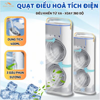 Quạt Điều Hòa Phun Sương Tích Điện Quạt Hơi Nước Tích Hợp Đèn LED Với 2 quạt xoay 360 độ, Quạt mini để bàn
