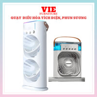 Quạt Điều Hòa Tích Điện, Phun Sương - Quạt Hơi Nước Có Điều Khiển Từ Xa Kèm Đèn Led 7 Màu Sắc