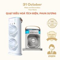 Quạt Điều Hòa Tích Điện, Phun Sương - Quạt Hơi Nước Có Điều Khiển Từ Xa Kèm Đèn Led 7 Màu Sắc