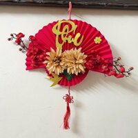 Quạt đỏ chữ trang trí Tết size 40