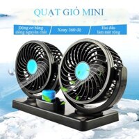 Quạt đôi mini 12V quạt đôi xoay 360 làm mát gió mạnh gắn taplo treo ghế để bàn phù hợp với các loại xe