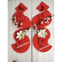 quạt đôi trang trí,sét quạt dài trang trí tết tượng trưng cho sự may mắn phú quý