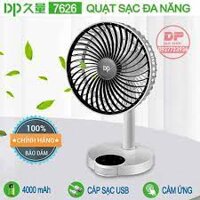 Quạt DP 7626 pin sạc tích điện để bàn Có Đèn Led gấp gọn mang đi mọi lúc mọi nơi.